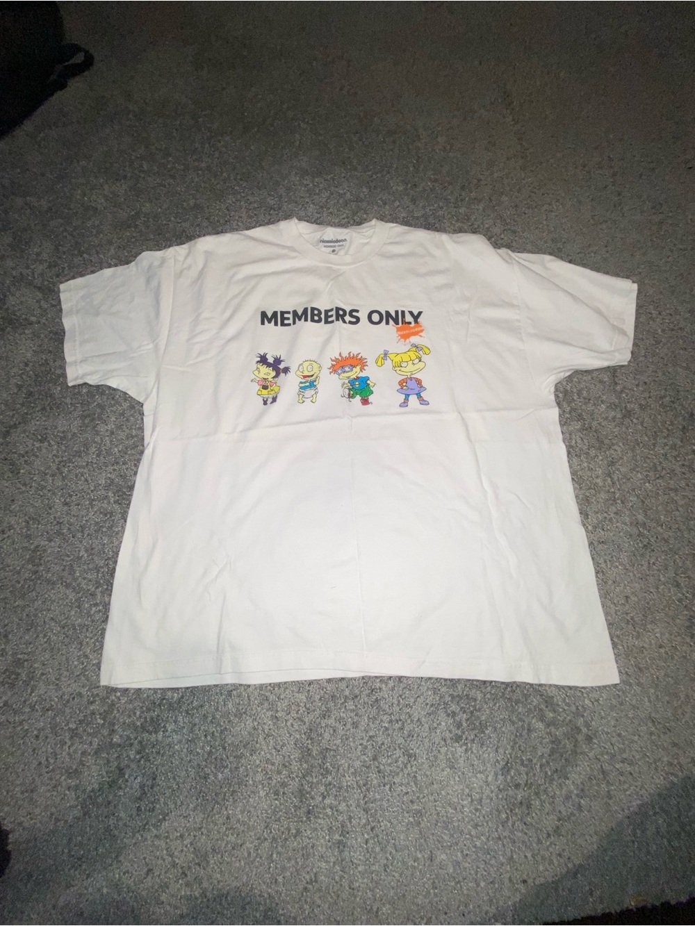 Members Only White Graphic Tee with Colorful Rugrats Characters